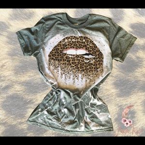 Green Shirt with Dripping Cheetah Lips